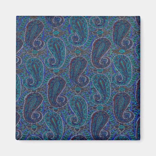 Íman Paisley Blue Indian Boho Art Pattern (Frente)