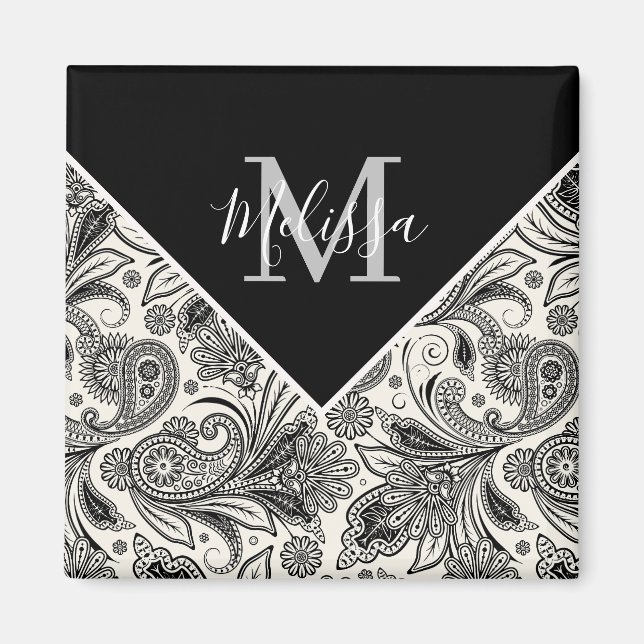 Íman Paisley preto e branco (Frente)