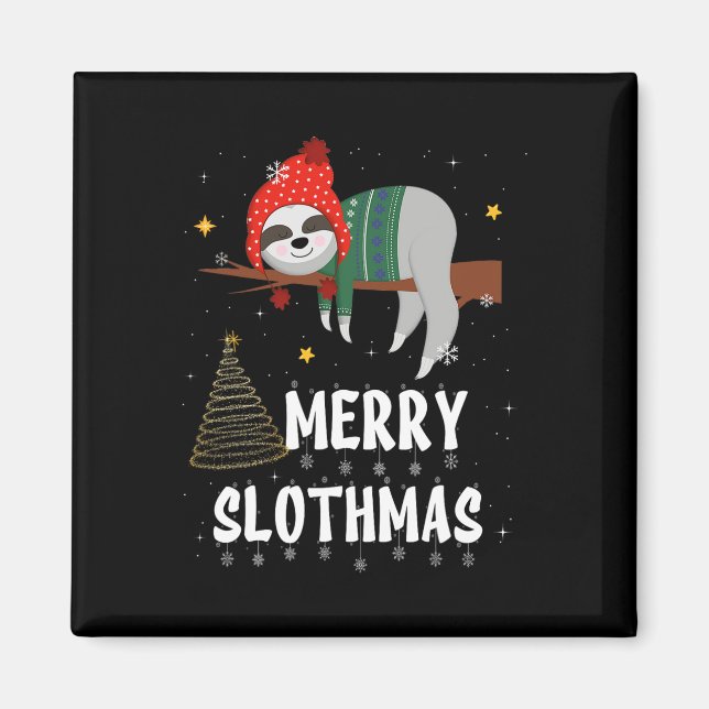 Íman Pajama De Natal De feliz Slothmas Para Amantes De  (Frente)