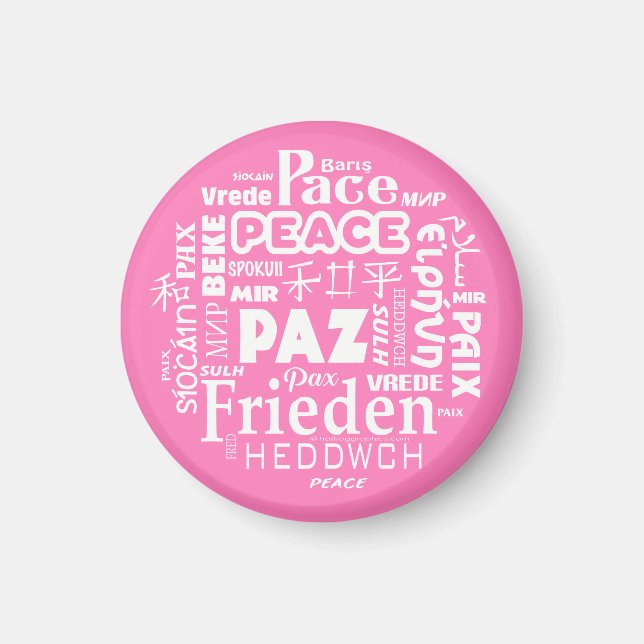 Íman Palavras de paz multilíngue de disco Magnet 6 cm (Frente)