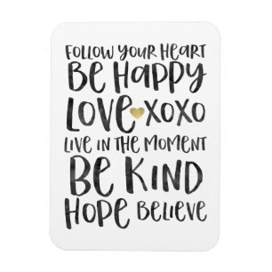 Íman Palavras Inspiracionais de Cor-de-Água Preta Coraç