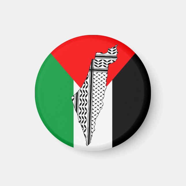 Íman Palestina - Bandeira e Mapa com Padrão Keffiyeg (Frente)