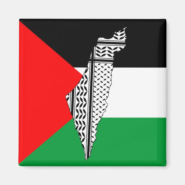 Íman Palestina - Bandeira e Mapa com Padrão Keffiyeg (Frente)