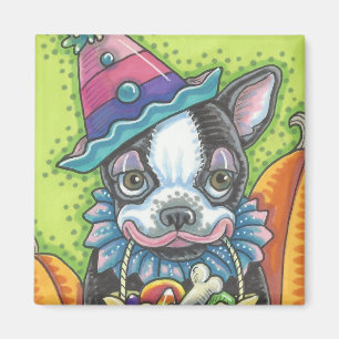 Íman PALHAÇO de BOSTON TERRIER o DIA DAS BRUXAS,