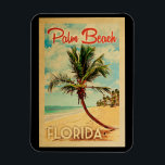 Íman Palm Beach Palm Tree Beach Viagens vintage<br><div class="desc">Design de Palm Beach,  na Flórida,  em Viagens vintage,  apresentando uma palmeira na praia com oceano e céu.</div>