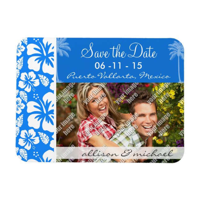 Íman Palma de Verão; Azure Blue Tropical Hibiscus (Horizontal)