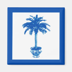 Íman Palmeira em vaso - azul cobalto e branco