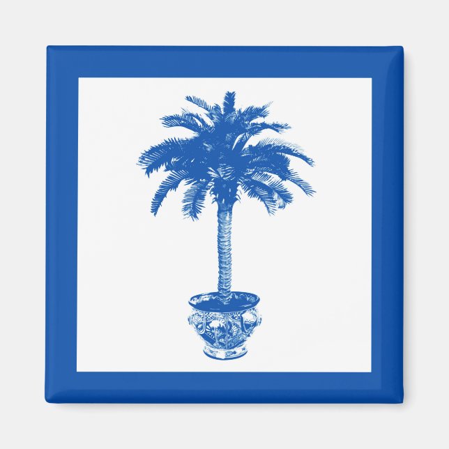 Íman Palmeira em vaso - azul cobalto e branco (Frente)