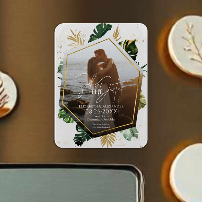 Íman Palmeiras Tropicais Foto Dourada Salvar Data (Criador carregado)