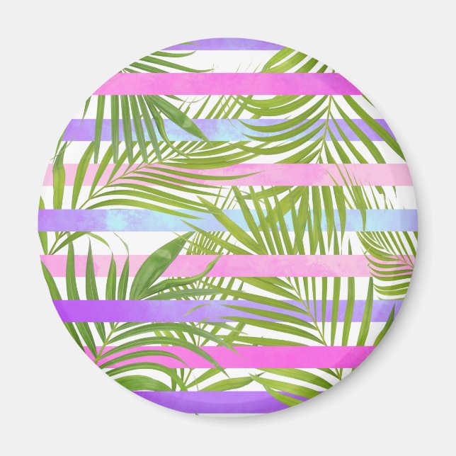 Íman Palmeiras tropicais, listras violetas rosa moderna (Frente)