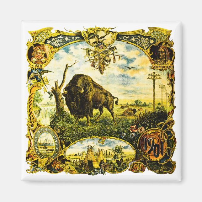 Íman Pan Am Expo com Motivos de Bisonte e Nativos Ameri (Frente)