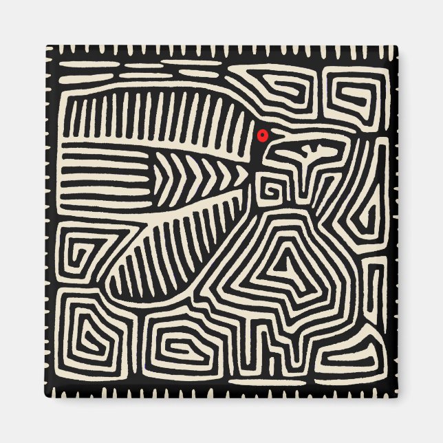 Íman Panamá Kuna Indian Mola Pajaro - Branco preto (Frente)