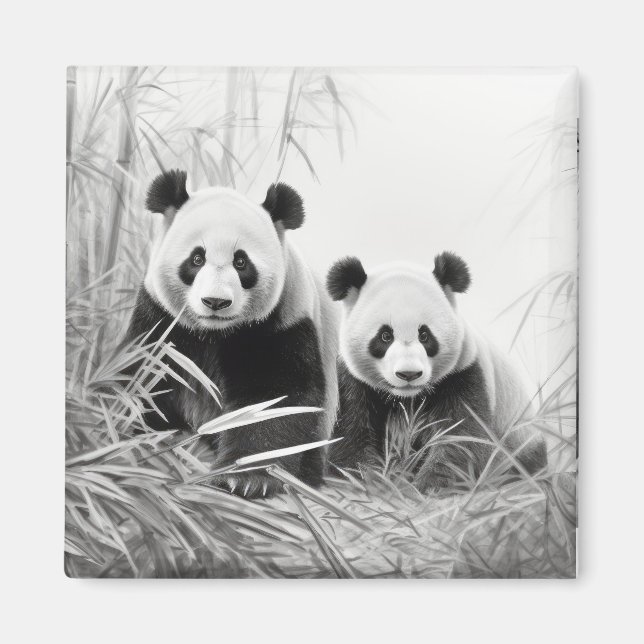 Íman Panda Animal Discovery Wild Nature Ink Sketch Art (Frente)