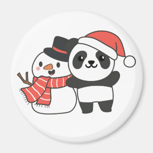 Íman Panda Com Snowman No Inverno Para O Magno De Natal