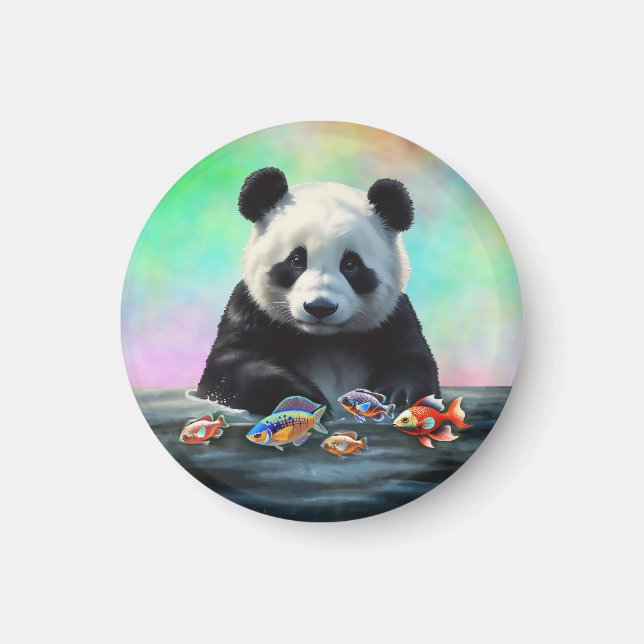 Íman Panda contempla peixes coloridos nadando (Frente)