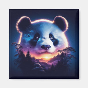 Íman Panda Face com Floresta Surreal e Sunset
