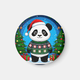 Íman Panda Fofa de Suéter de Natal Usa Chapéu de Papai