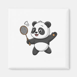 Íman Panda Inteligente Jogando Badminton Engraçado Humo
