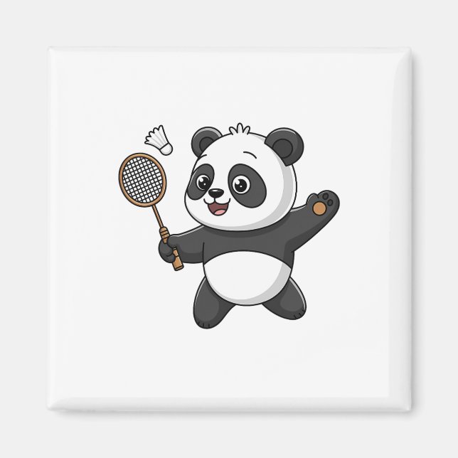 Íman Panda Inteligente Jogando Badminton Engraçado Humo (Frente)