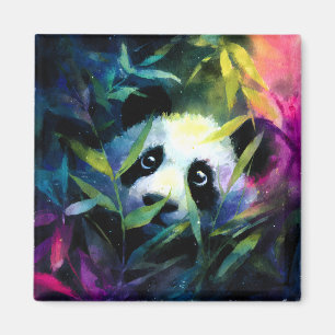 Íman Panda Peeking Bamboo Watercolor