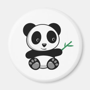 Íman Panda pequena bonito com uma vara de bambu
