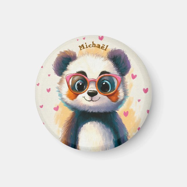 Íman Panda Valentine's Day Heart Badge Kids School  (Frente)