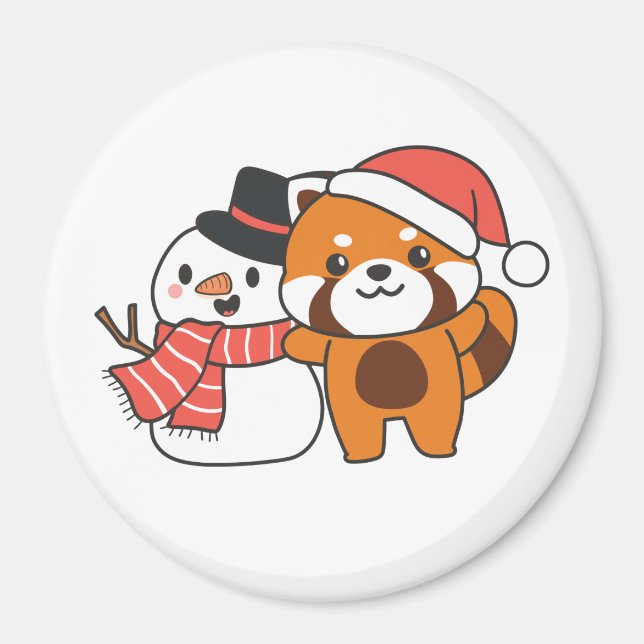 Íman Panda Vermelha Com Snowman No Inverno Para A Sag D (Frente)