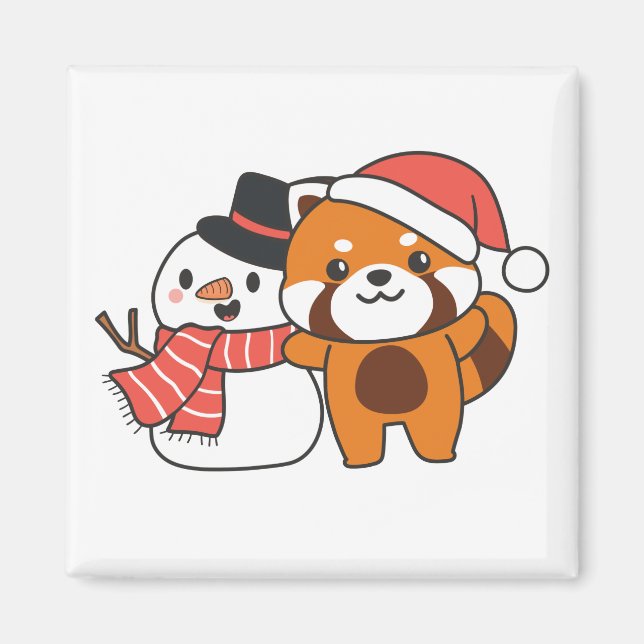 Íman Panda Vermelha Com Snowman No Inverno Para A Sag D (Frente)