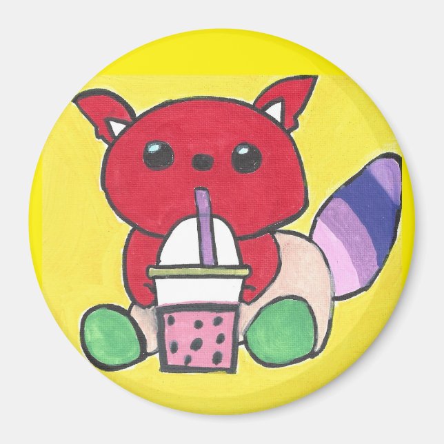 Íman Panda Vermelho Bebendo Boba (Frente)