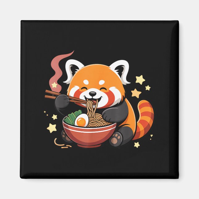 Íman Panda Vermelho Comendo Macarrão Ramen (Frente)