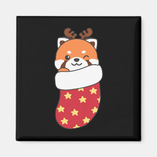Íman Pandas Vermelhas Bonitas Em Meias De Natal Para O