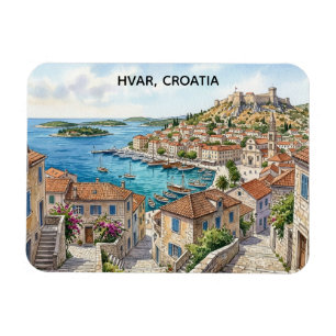 Íman Panorama da Vista em Aquarela de Hvar Croácia Viag