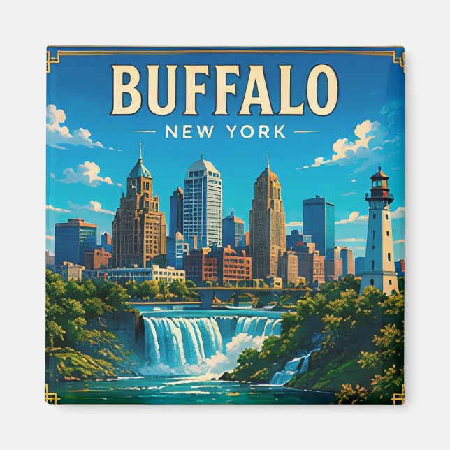 Íman 🌊 Panorama de Buffalo Nova York e Frente Marítima (Frente)