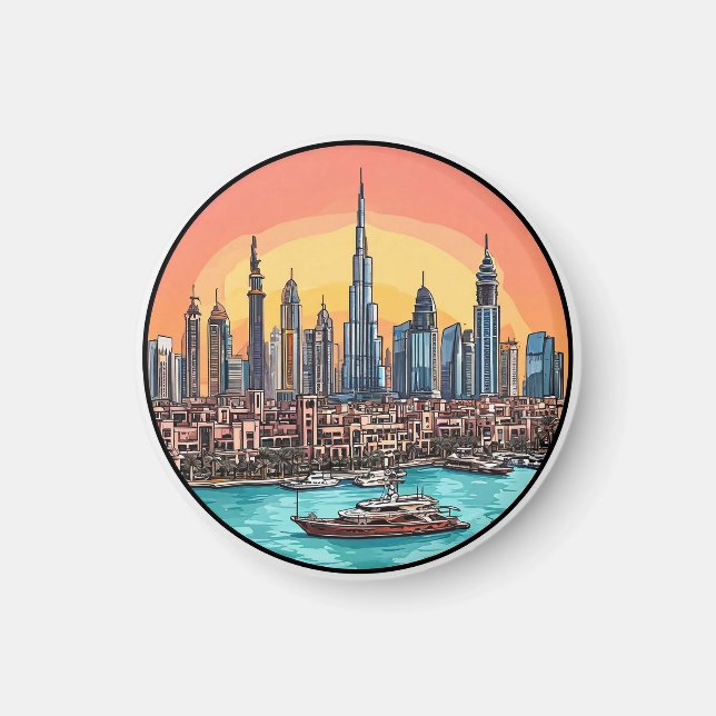 Íman Panorama de Dubai Ímã Cidade Viagem Presente ✨ (Frente)