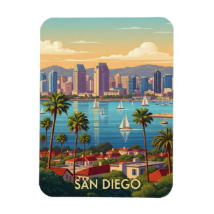 Íman Panorama Retrô da Costa de San Diego, Califórnia