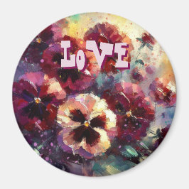 Íman Pansias Florais Impressionistas Maroon Personaliza