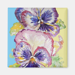 Íman Pansy Watercolor Pattern on Pink and Pale Yellow