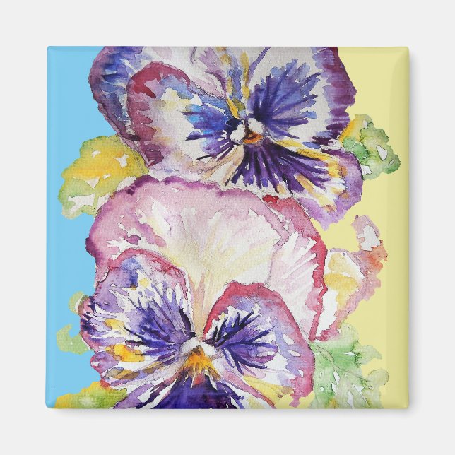 Íman Pansy Watercolor Pattern on Pink and Pale Yellow (Frente)
