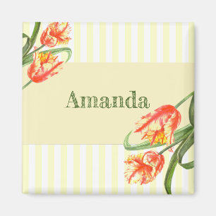 Íman Papagaio Amarelo Tulipas Flor Arte Floral