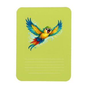 Íman Papagaio Colorido Feliz em Voo Design de Pássaro K
