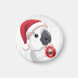 Íman Papagaio de Chapéu de Papai Noel Bonito Laço Verme
