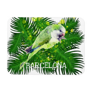 Íman Papagaio verde e palmeiras aquarelas