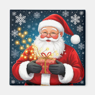 Íman Papai Noel ao lado da árvore de Natal e presentes