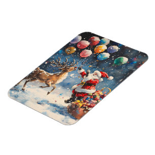 Íman Papai Noel Aquarela Festiva Rena Balão Colorido