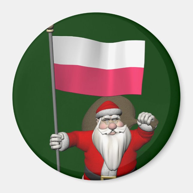 Íman Papai Noel Com Bandeira De Polônia (Frente)