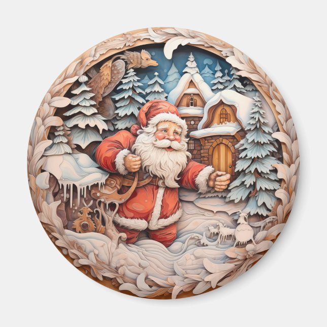 Íman Papai Noel com bolsa de ombro no inverno (Frente)