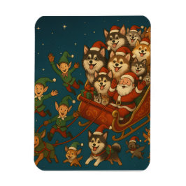 Íman Papai Noel com cachorros alegres e elfos!