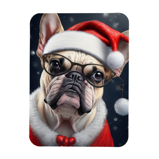 Íman Papai noel de Natal de Cachorro Francês (Vertical)