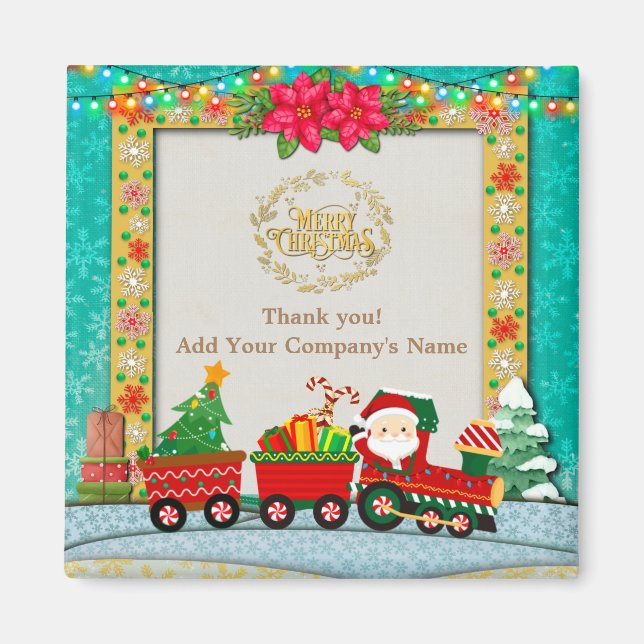Íman Papai Noel de Trem com Presentes e Árvore de Natal (Frente)