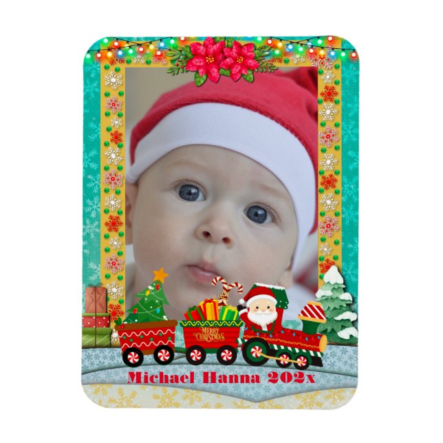Íman Papai Noel de Trem com Presentes e Árvore de Natal (Vertical)